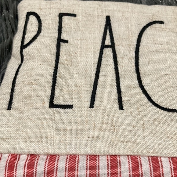 RAE DUNN "PEACE LOVE JOY" RED TICKING STRIPE CHRISTMAS STOCKINGS SET OF 3 - Picture 7 of 12